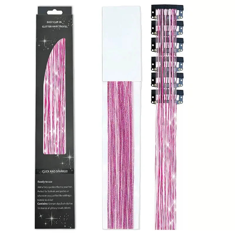 6-Piece Set BB Clip Tinsel Hair Metal Laser Gold Thread PET Laser Thread Highlighting Cross-Border Hair Accessories