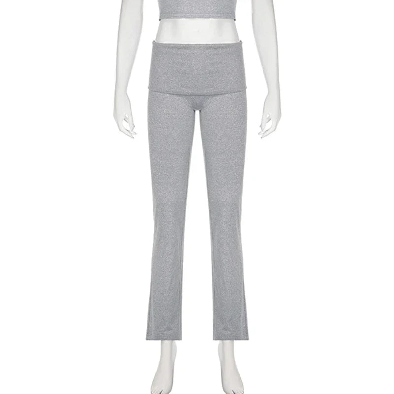 Cuteandpsycho Solid Chic Casual Straight Pants Basic Streetwear 2000s Y2K Trousers for Women Fashion Korean Harajuku Bottoms