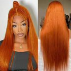 38 Inch Ginger Orange Lace Front Wigs Human Hair 13X6 180% Density Brazilian HD Transparent straight Lace Frontal Wig Human Hair