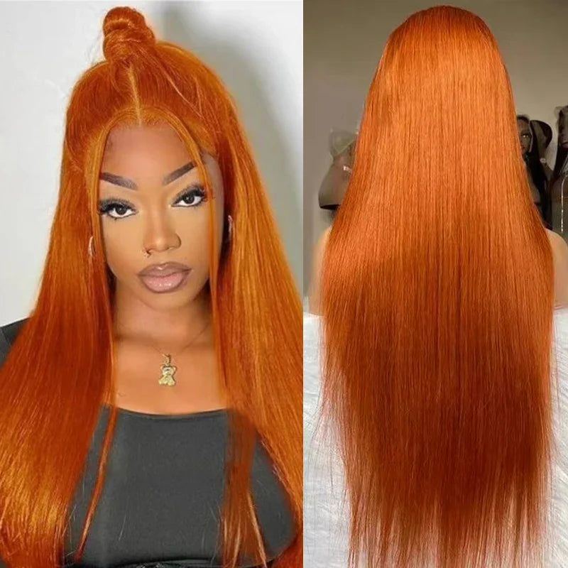 38 Inch Ginger Orange Lace Front Wigs Human Hair 13X6 180% Density Brazilian HD Transparent straight Lace Frontal Wig Human Hair