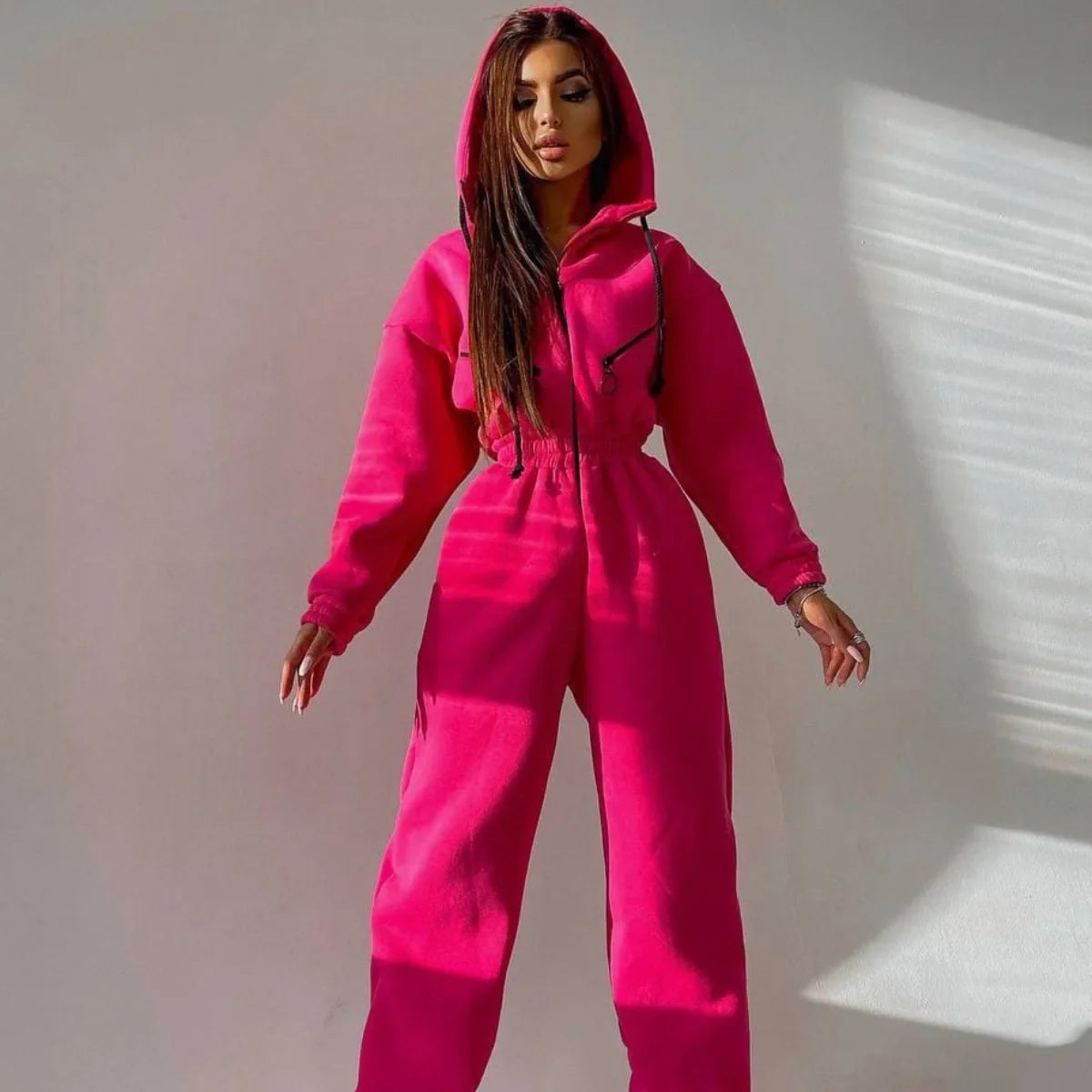 Autumn Women's Monochrome Long-Sleeved Jumpsuit Solid Color Zip-up Sportswear Female Winter Casual Tracksuit Fashionable Hoodies