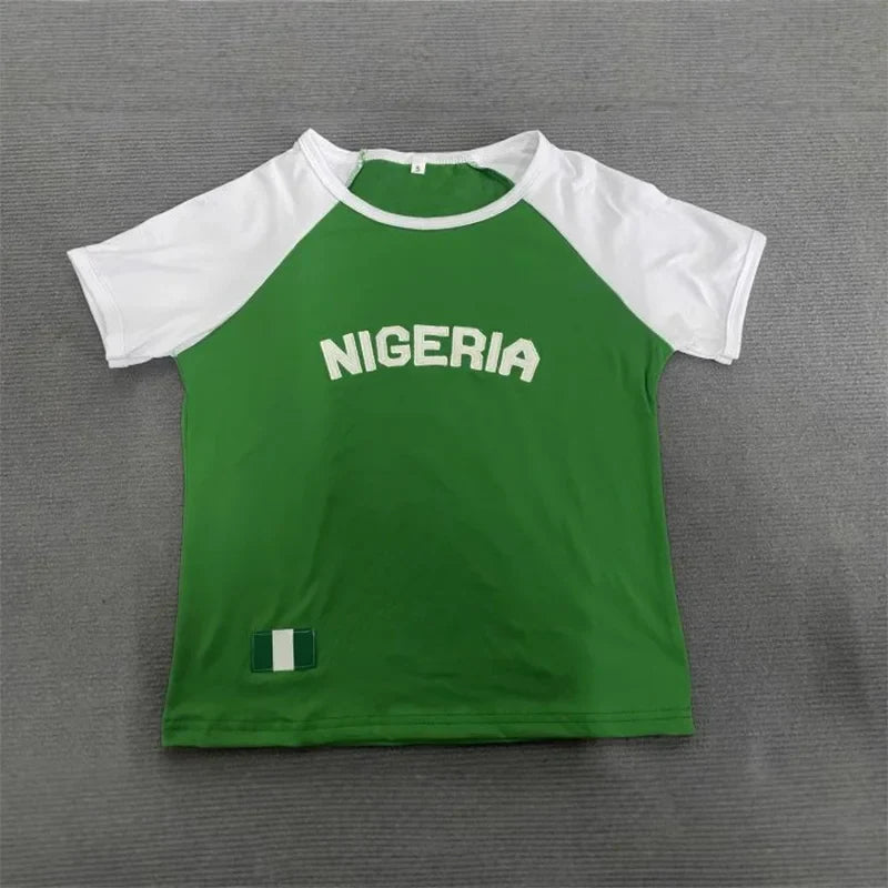2025 Summer New y2k Leisure Color Blocked Embroidered Nigeria Letter Green T-shirt trend 2025 Women's Clothing Crop Top EMO
