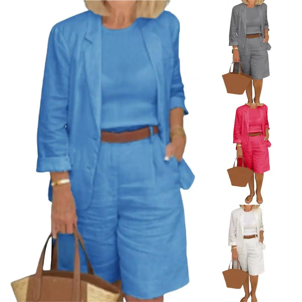 Cotton Linen Temperament Shorts Women s Suit 2 Piece Set Elastic Waist Thin Female Shorts Summer Outfit