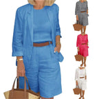 Cotton Linen Temperament Shorts Women s Suit 2 Piece Set Elastic Waist Thin Female Shorts Summer Outfit