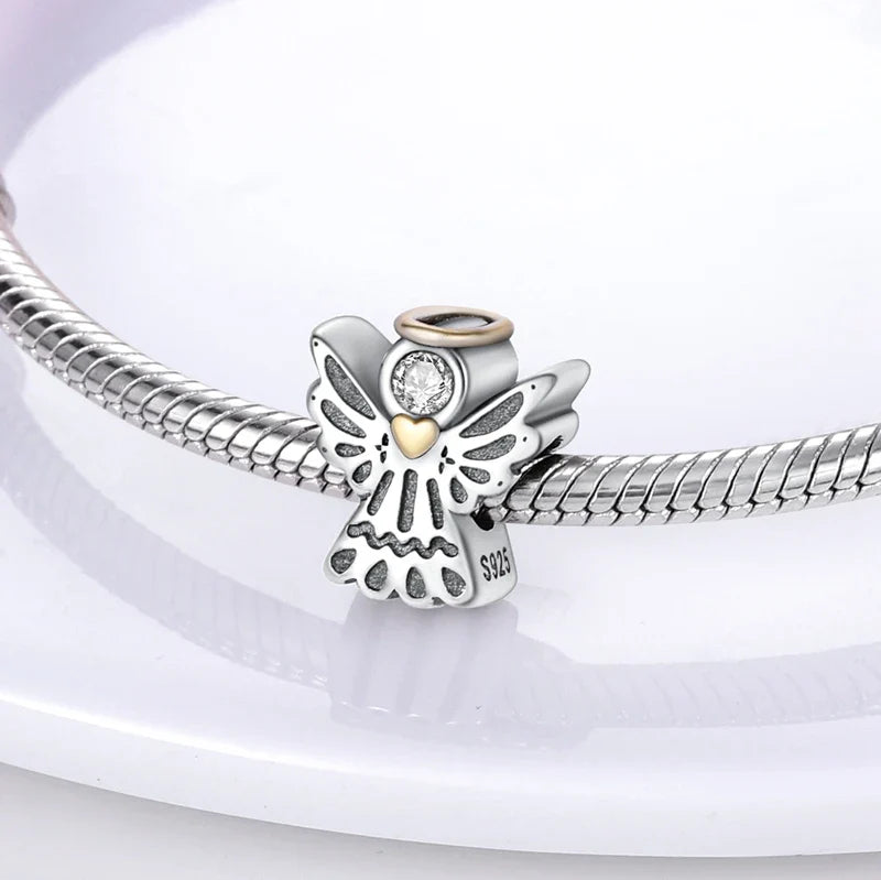 925 Silver Lucky Guardian Angel Dangle Beads Charm Women Fit Original Bracelet Necklace Original DIY Jewelry Making Gift