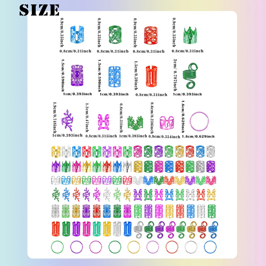 280pcs  Alloy Hair Accessories Set, Elegant BOHO Style, Hollow Beaded Designs, Round Shape, Solid Color Hair Jewelry