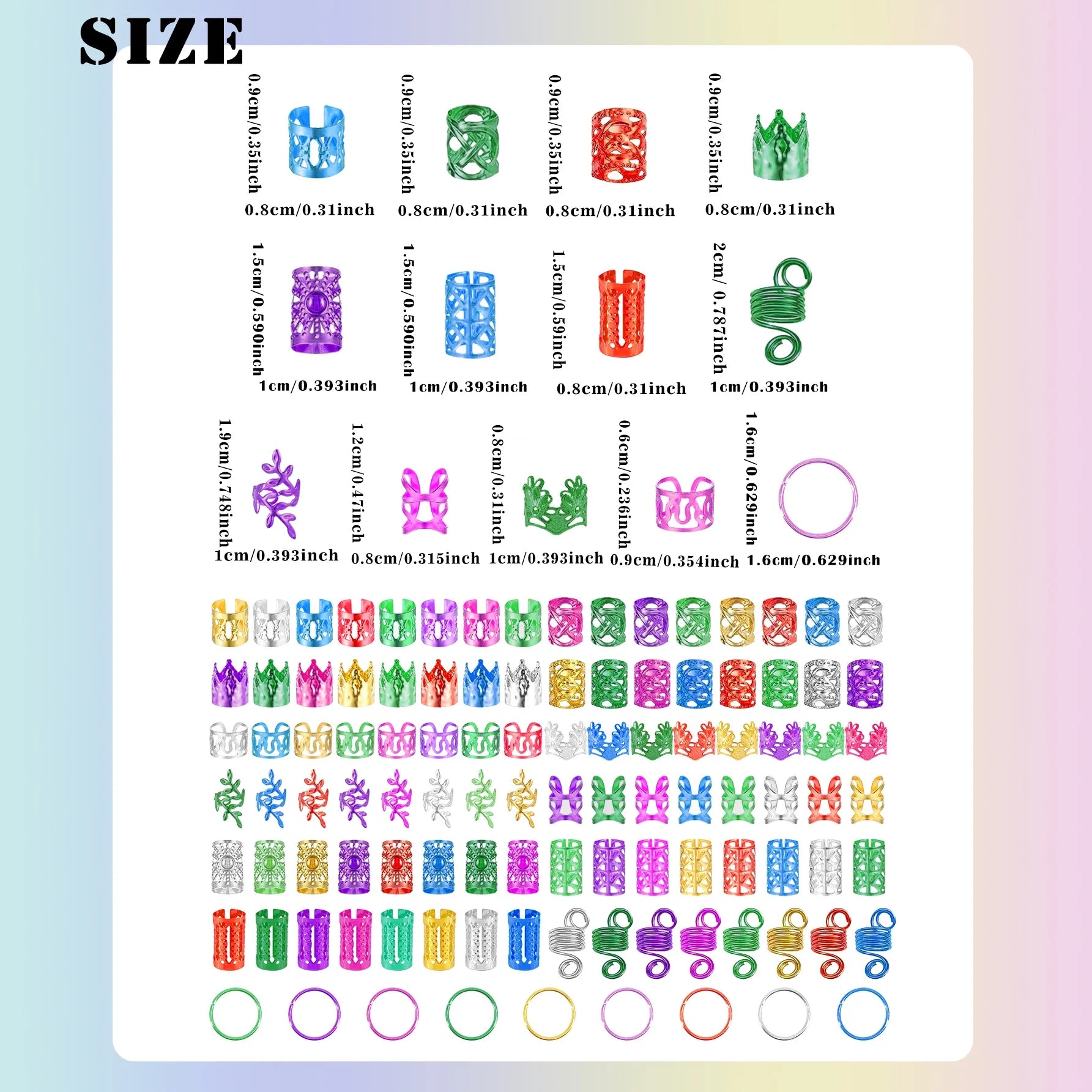 280pcs  Alloy Hair Accessories Set, Elegant BOHO Style, Hollow Beaded Designs, Round Shape, Solid Color Hair Jewelry