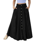 Bed Skirt Full Women's Spring And Summer Casual Loose Solid Color A Line High Waist Skirt With Pocket Buttons Colorful Skirt