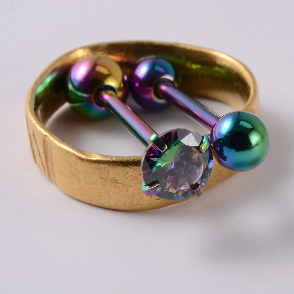 2PCS Anti-Allergy Surgical Steel  Prong Zircon Tongue Barbell Piercings Ball Tongue Barbell Rings Fashion Piercing Jewelry