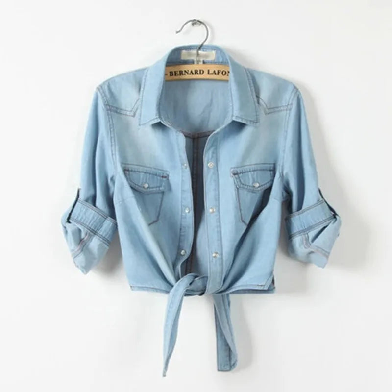 2023 Spring/Summer New Denim Jacket Women's Korean Casual Slim All-Match Short Crop Sleeve Short Sleeve Denim Button Up Top