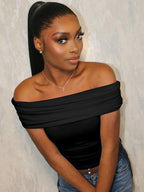 Dulzura Sleeveless Off Shoulder Ruched Bodycon Crop Top Solid Sexy Elegant T-Shirt Party Club Streetwear Spring Summer Top