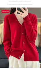 100 Merino Wool Knitted V-neck Sweater Women's Top Loose Korean Version Fashionable Versatile Autumn And Winter Cashmere Sweater