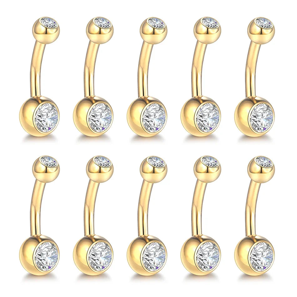 10pcs/lot Titanium CZ Crystal Belly Button Ring Navel Bar Piercing 6/8/10/12mm Belly Nombril Piercing Sexy Jewelry for Women 14G