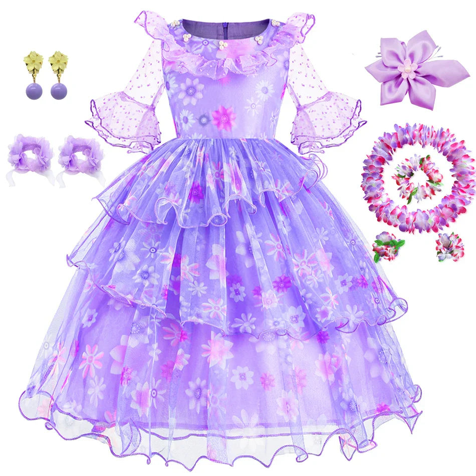 Encanto Princess Costume Isabella Dress Suit Charm for Girls Cosplay Isabela Carnival Christmas Birthday Party Mirabel Clothes