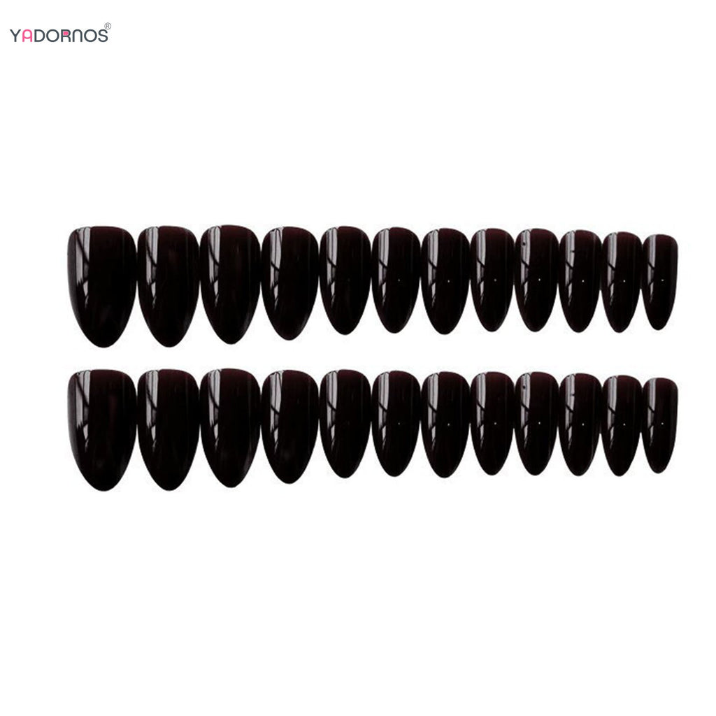 Almond Mid-length Black Fake Nail Solid Color Press on Nails Simple Full Cover Artificial Nail For Girls Nail Extension 24Pcs
