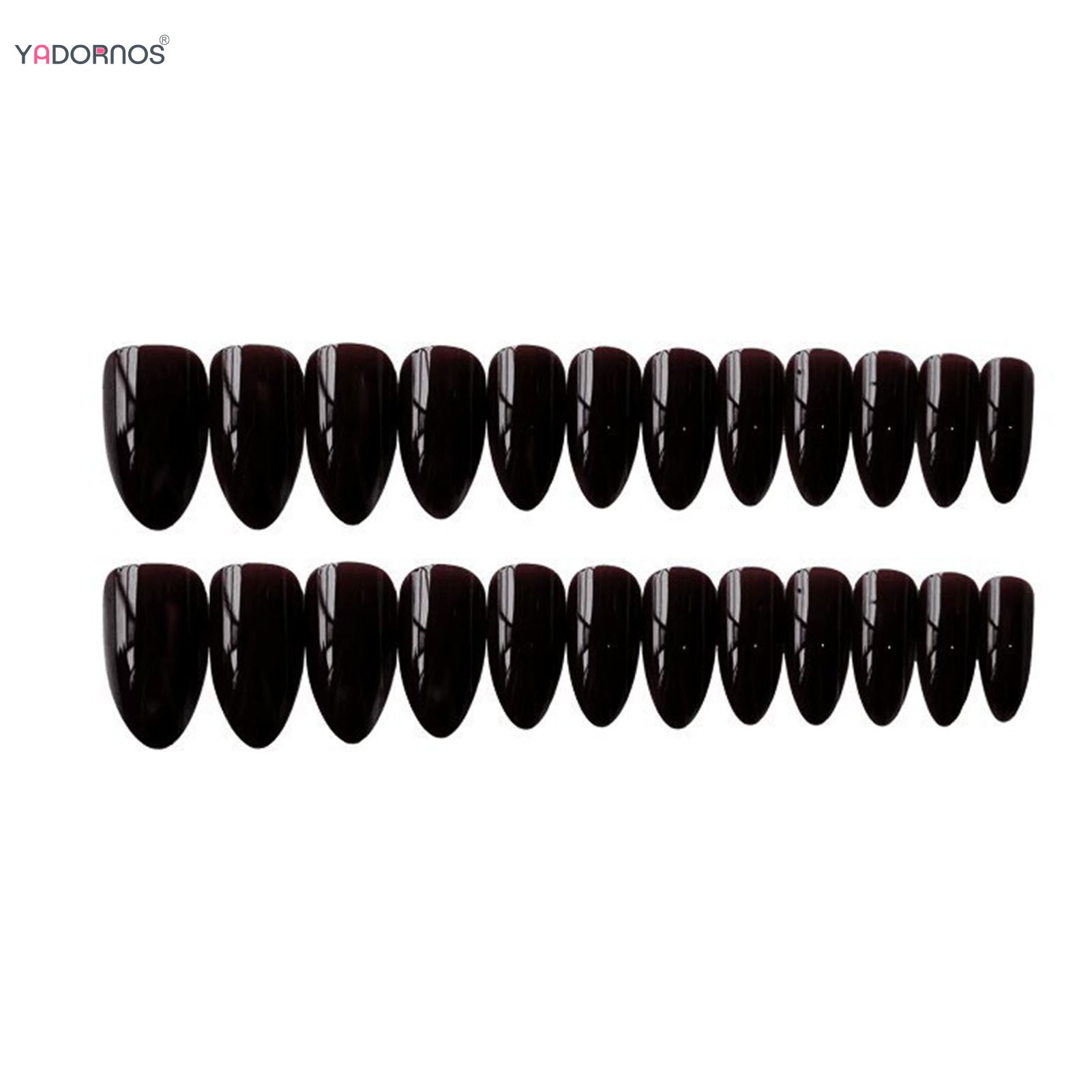 Almond Mid-length Black Fake Nail Solid Color Press on Nails Simple Full Cover Artificial Nail For Girls Nail Extension 24Pcs