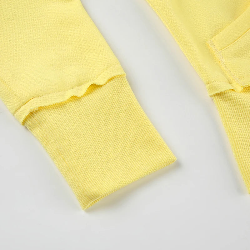 BIIKPIIK Drawstring Hooded Hoodie Suits Autumn Winter Solid Zipper Women Casual Pants Set Street Sporty Sweatshirt Two Piece Set