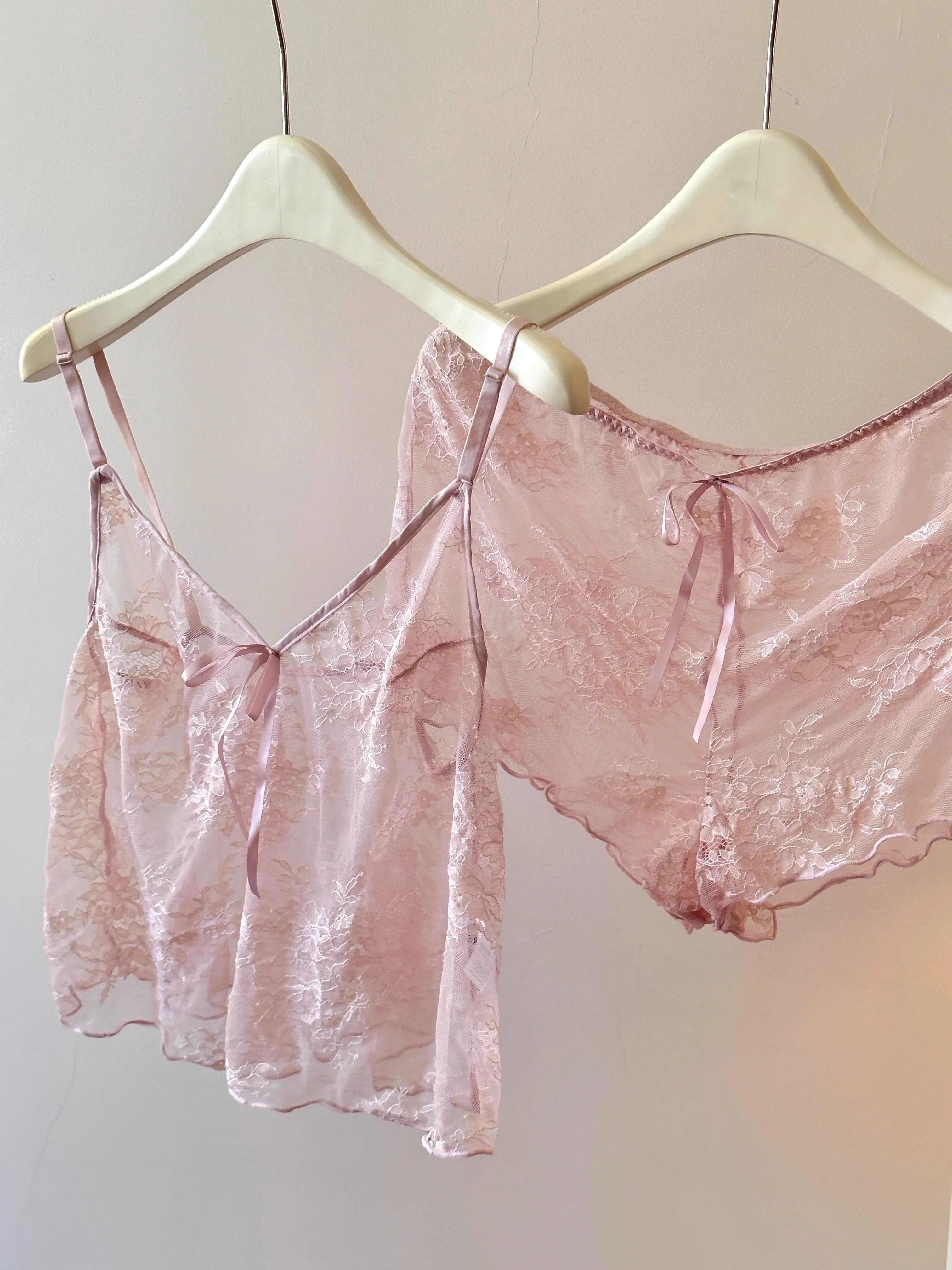 ElyraLux Women Harness Pajama Suspender Shorts for Women Pajamas Set Lace Silk Lingerie Pyjamas Shorts Set Pink lace pajamas