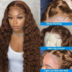 13X4 Chocolate Brown Curly Lace Front Wigs Colored 100% Human Hair Wigs Pre Plucked Deep Wave 13X6 Hd Lace Frontal Brazilian Wig