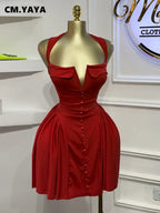 CM.YAYA Women Strapless Sleeveless Pleated Mini Dress 2025 Spring Sweet Sexy Birthday Evening Night Party Vestidos Dresses