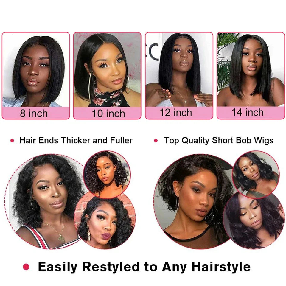 Bone Straight Short Bob Wigs 100% Human Hair Wigs Wear and Go Glueless Lace Front Wig Brazilian Lace Front Human Hair Wigs 180%