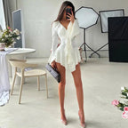 2025 New Autumn Irregular Hem Dress Women Y2K Flare Sleeve V-Neck Bandage Stretch Elegant Birthday Party Chic Hipster Bodycon