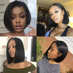 200% Density 13x4 Short Bob Straight Brazilian Remy Hair HD Transparent Lace Full Lace Frontal Wigs 100% Human Hair For Women