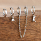 4PCS Exquisite Stainless Steel Long Chain Pendant Earrings Set for Woman Little Huggies Hoop Earrings Cartilage Piercing Jewelry