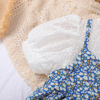 Bear Leader Girls Floral Dresses 2023 Summer New Children's Rustic French Chiffon Floral Fake Two Pieces Halter Dress