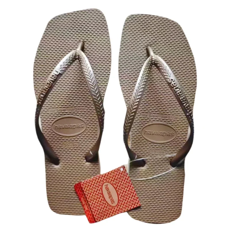 2025 Summer New Women's Square Toe Rubber Flip Flops Outdoor Beach Sandals Luxury Casual Slippers Size 35-42 Women's Shoes