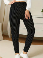 CUHAKCI Plus Size Sports Tight Women's Bottom Pants Black Vertical Strip High Elasticity Casual Fitness And Ankle Nine Pants