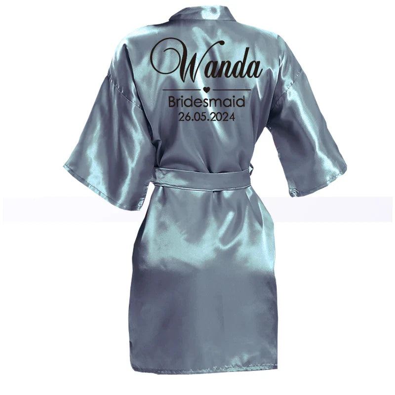 Customized Name Date Wedding Bathrobe Faux Silk Bridal Robe Bride Bridesmaid Wedding Robes Woman Bachelorette Hen Party