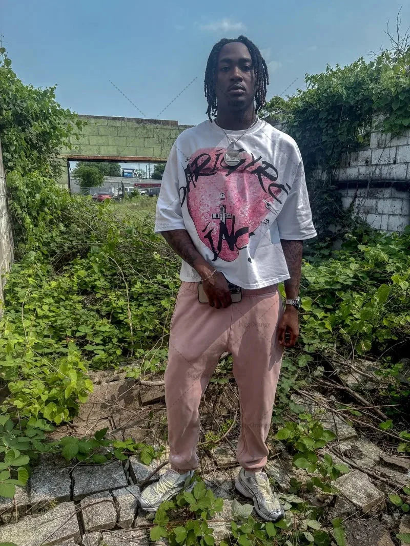 American Retro Letter Printing Oversized T-shirt Hip-hop Harajuku Punk Round Neck Graphic Top Men Trendy Casual Streetwear Women