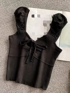 2024 Solid Color Ribbed Knotted Tank Top Casual Round Neck Tank Top For Spring & Summer Women's Clothing Knit Crop Top