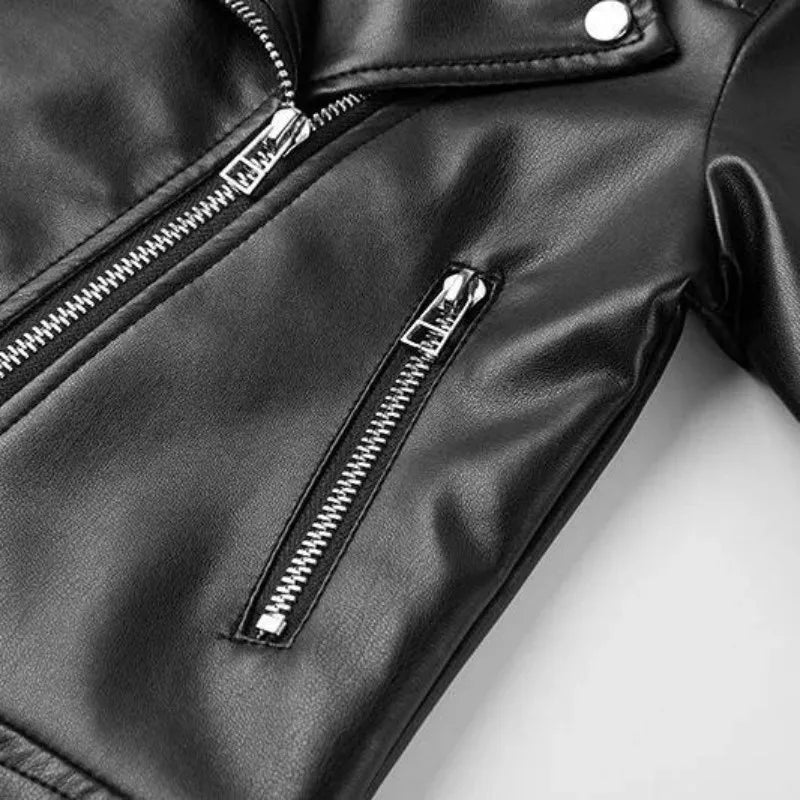 Baby Boys' Leather Jacket Spring and Autumn Children's PU Jacket Casual Motorcycle Jacket Girl Coat