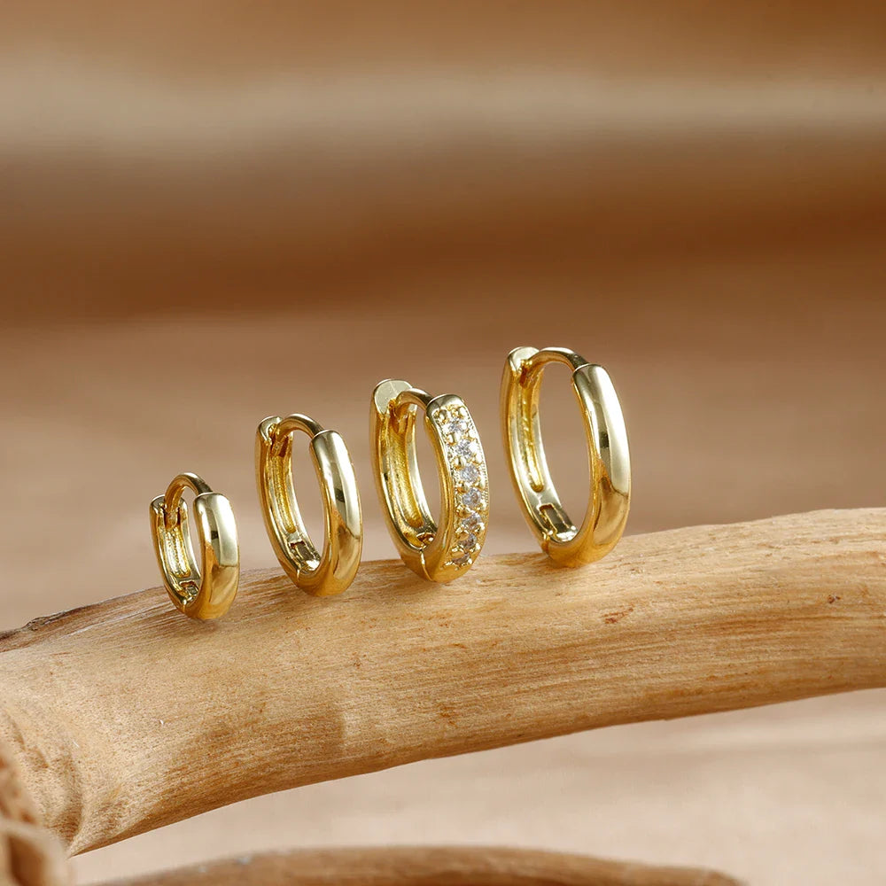 4PCS Set Stainless Steel Huggie Minimal Hoop Earrings 6/8/10mm Crystal Zirconia Helix Tragus Cartilage Earrings Piercing Jewelry