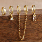 4PCS Exquisite Stainless Steel Long Chain Pendant Earrings Set for Woman Little Huggies Hoop Earrings Cartilage Piercing Jewelry