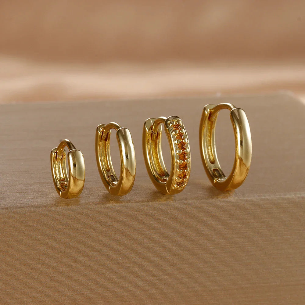 4PCS Set Stainless Steel Huggie Minimal Hoop Earrings 6/8/10mm Crystal Zirconia Helix Tragus Cartilage Earrings Piercing Jewelry