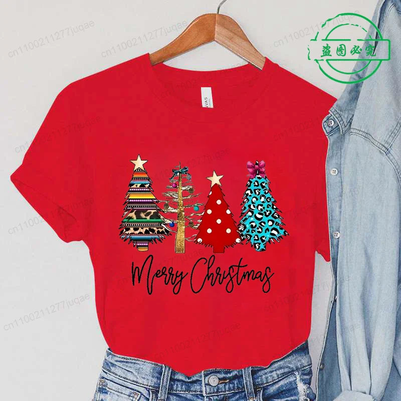Christmas Lights Xmas Tree Print Fashion Graphic Women Tops Women Tshirt Tee Funny Christmas Party Aesthetic Shirt Camisas Mujer