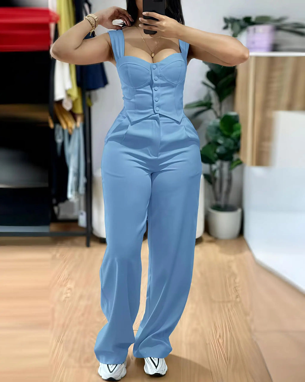 Chic Women Suit Y2k Sexy Two Piece Set Summer Sleeveless Slim Vest And Wide-leg Trouser Sets Elegant Solid Pants Women's Outfit