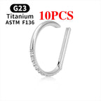 1/10PCS F136 G23 Titanium Piercing Nose Ring D Shape Hinged Segment CZ 16G Clicke Cartilage Tragus Helix Earrings Body Jewelry