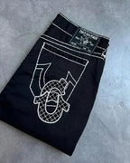 Buddha Statue Pocket Embroidery Low Waist Jeans Hip-hop Punk Street Fashion Washed Casual Jeans Women's Clothing