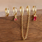 4PCS Exquisite Stainless Steel Long Chain Pendant Earrings Set for Woman Little Huggies Hoop Earrings Cartilage Piercing Jewelry