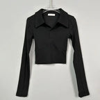 Elegant Coquette Women's Polo Neck T-Shirt - Long Sleeve, Chic Style, Effortless Elegance