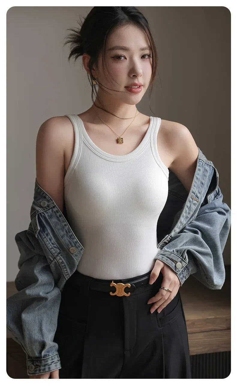 2025 Summer Women Strappy Tank Top Built-in Bra Seamless Wirefree Push Up Y2K Fashion Tube Top Innerwear Outerwear Hot Selling