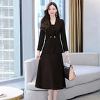 2Pcs/Set Summer Women Suit Dress Outfit  Solid Color Mid-length Lady Dress Sets Light Luxury Commute Sling Dress Coat Set