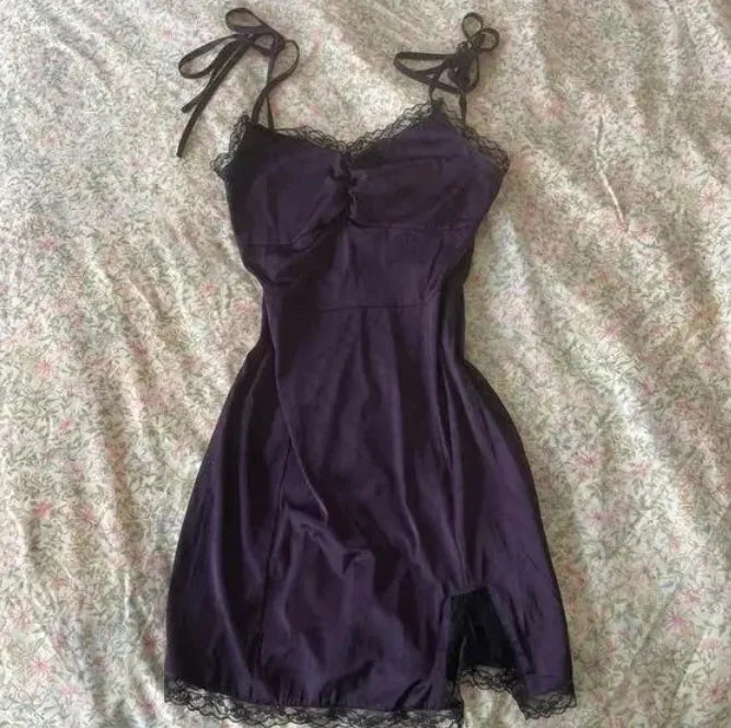 Casual Women's Dress Summer Streetwear Bow cute Lace Grunge vintage Harajuku Emo Girls Slim Sexy Fashion Women's suspender Skirt