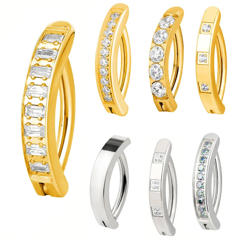 ASTM F136 Titanium PIERC Reverse Curved Clicker Navel Barbell Shiny CZ Sexy Belly Button Rings Bellybutton Sexy Piercing Jewelry