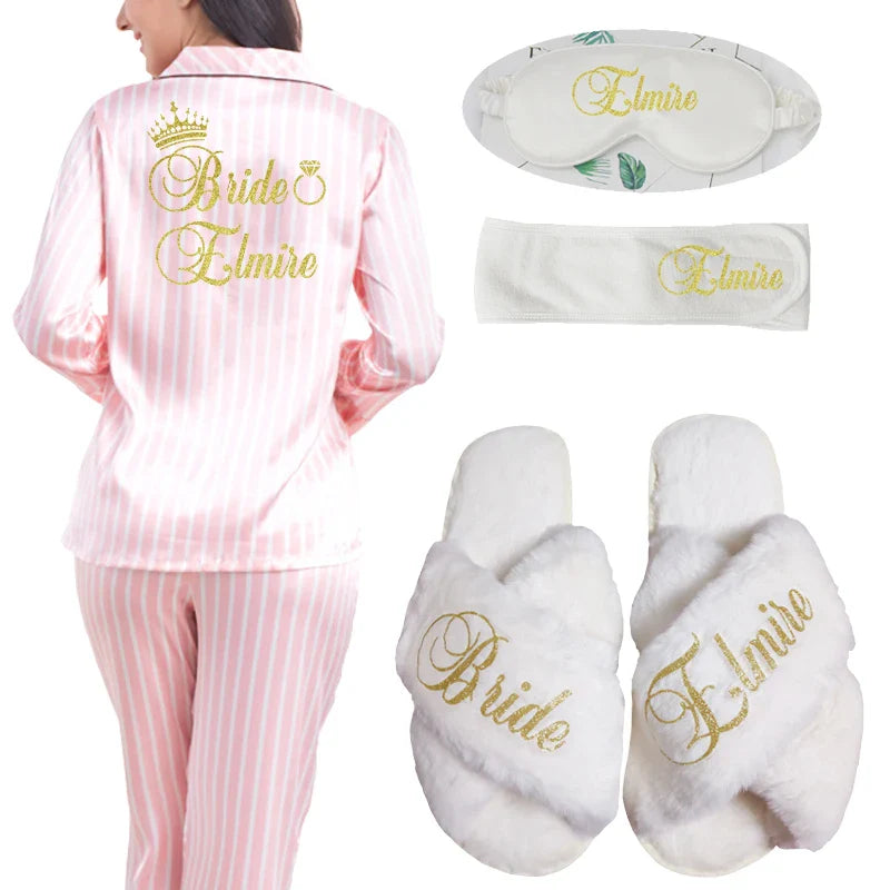 2 Piece Personalized Name Women Sleepwear Faux Silk Satin Pajamas Set Long Sleeve Sleepwear Pajamas Suit Female Homewear