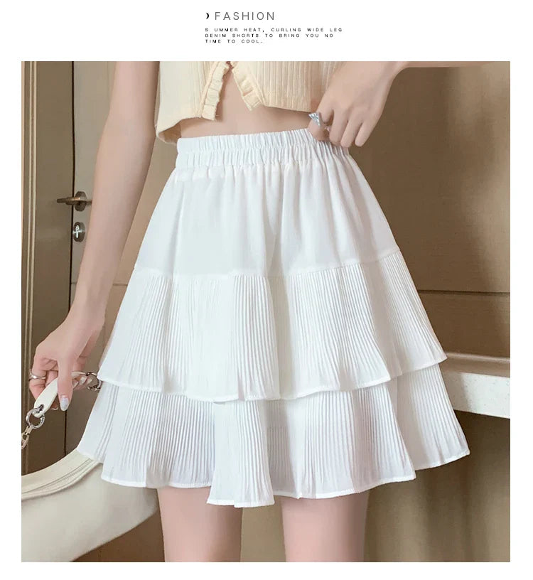 Casual Summer Ball Gown Pleated Skirts Women 2024 Korean Fashion Clothing Faldas Largas High Waist Black White A Line Mini Skirt